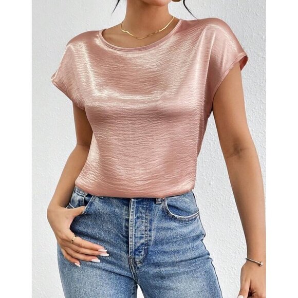 Tops - Casual  Contemporary Satin Pink Batwing Sleeve